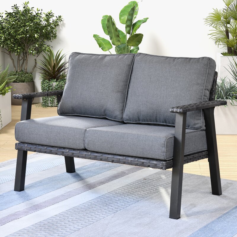 Hawally Wicker Rattan Patio Sofa With Cushions Outdoor Furniture Zone