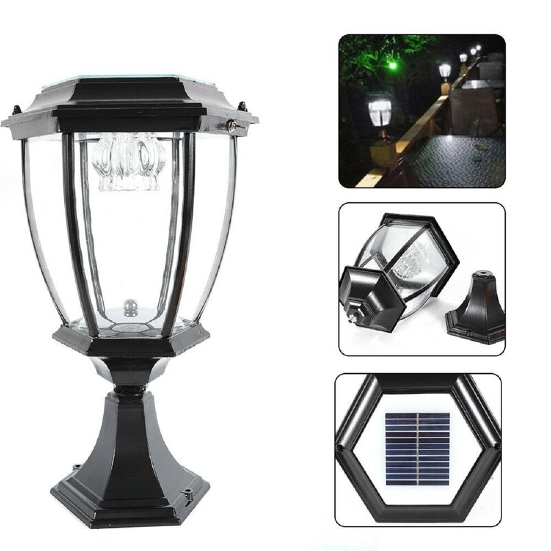 Black Solar Powered Integrated LED Metal Fence Post Cap Light - Outdoor ...